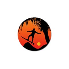 Man Surfing At Sunset Graphic Illustration Golf Ball Marker (4 Pack) by dflcprints