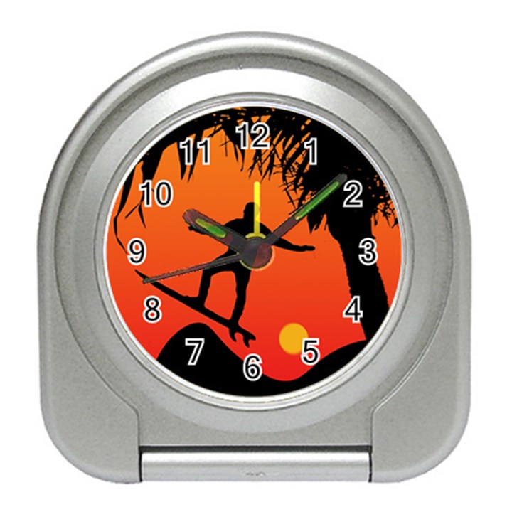 Man Surfing at Sunset Graphic Illustration Travel Alarm Clocks