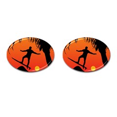 Man Surfing At Sunset Graphic Illustration Cufflinks (oval) by dflcprints