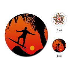 Man Surfing At Sunset Graphic Illustration Playing Cards (round)  by dflcprints