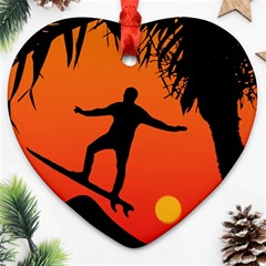 Man Surfing At Sunset Graphic Illustration Heart Ornament (2 Sides)