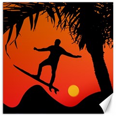 Man Surfing At Sunset Graphic Illustration Canvas 16  X 16  