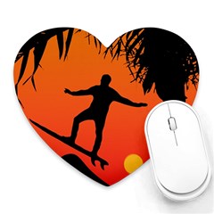 Man Surfing At Sunset Graphic Illustration Heart Mousepads