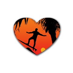 Man Surfing At Sunset Graphic Illustration Heart Coaster (4 Pack)  by dflcprints