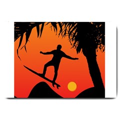 Man Surfing At Sunset Graphic Illustration Large Doormat  by dflcprints