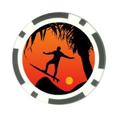 Man Surfing At Sunset Graphic Illustration Poker Chip Card Guards (10 Pack) 