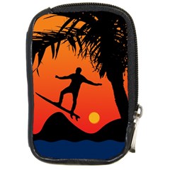 Man Surfing At Sunset Graphic Illustration Compact Camera Cases by dflcprints