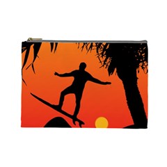 Man Surfing At Sunset Graphic Illustration Cosmetic Bag (large)  by dflcprints