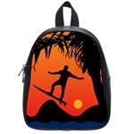 Man Surfing at Sunset Graphic Illustration School Bags (Small)  Front