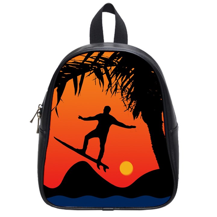 Man Surfing at Sunset Graphic Illustration School Bags (Small) 