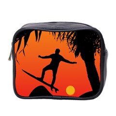 Man Surfing At Sunset Graphic Illustration Mini Toiletries Bag 2-side by dflcprints