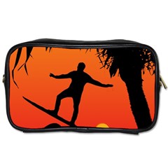 Man Surfing At Sunset Graphic Illustration Toiletries Bags by dflcprints