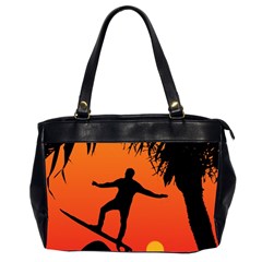 Man Surfing At Sunset Graphic Illustration Office Handbags (2 Sides) 