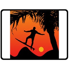 Man Surfing At Sunset Graphic Illustration Fleece Blanket (large) 