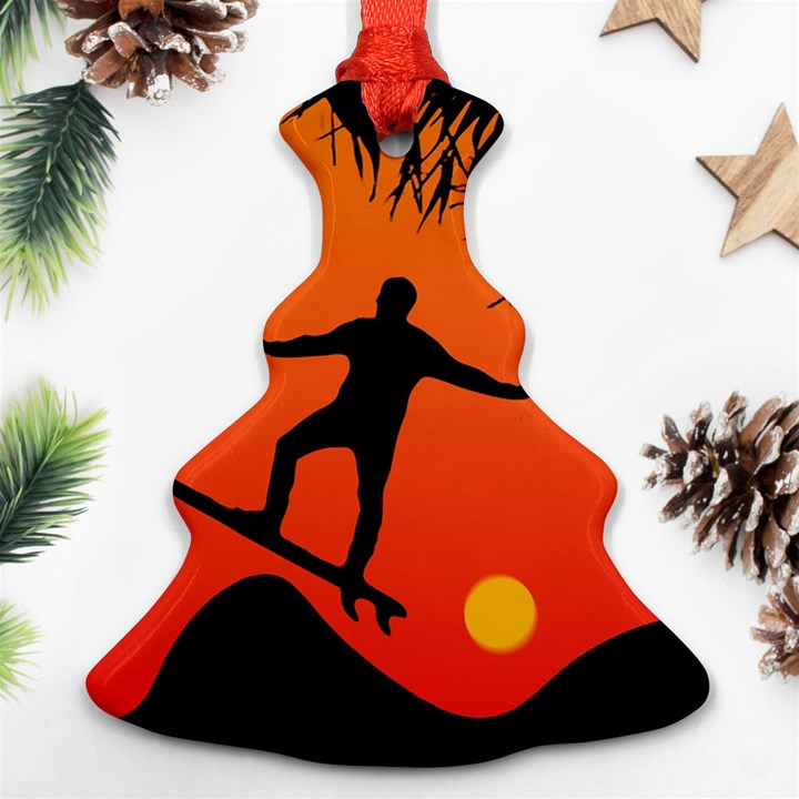 Man Surfing at Sunset Graphic Illustration Christmas Tree Ornament (2 Sides)