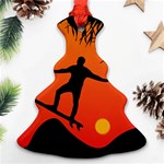 Man Surfing at Sunset Graphic Illustration Christmas Tree Ornament (2 Sides) Back