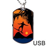 Man Surfing at Sunset Graphic Illustration Dog Tag USB Flash (Two Sides)  Front