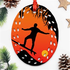 Man Surfing At Sunset Graphic Illustration Ornament (oval Filigree) 