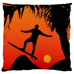 Man Surfing At Sunset Graphic Illustration Large Cushion Case (one Side) by dflcprints