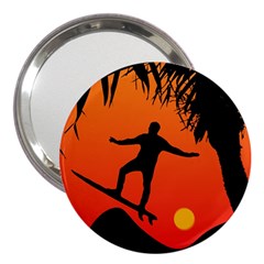 Man Surfing At Sunset Graphic Illustration 3  Handbag Mirrors