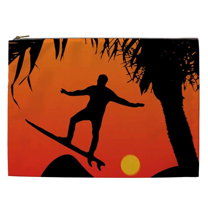 Man Surfing at Sunset Graphic Illustration Cosmetic Bag (XXL) 