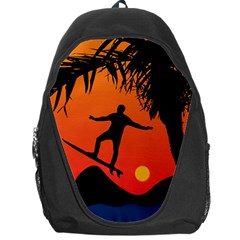 Man Surfing At Sunset Graphic Illustration Backpack Bag