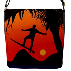 Man Surfing At Sunset Graphic Illustration Flap Messenger Bag (s)