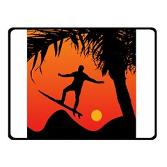 Man Surfing At Sunset Graphic Illustration Double Sided Fleece Blanket (small) 