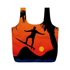 Man Surfing At Sunset Graphic Illustration Full Print Recycle Bags (m)  by dflcprints