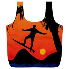 Man Surfing At Sunset Graphic Illustration Full Print Recycle Bags (l)  by dflcprints