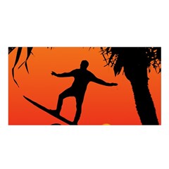 Man Surfing At Sunset Graphic Illustration Satin Shawl