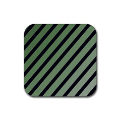 Green Elegant Lines Rubber Coaster (square)  by Valentinaart