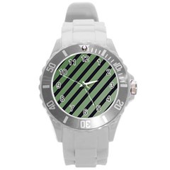 Green Elegant Lines Round Plastic Sport Watch (l) by Valentinaart