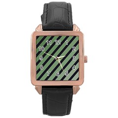 Green Elegant Lines Rose Gold Leather Watch 