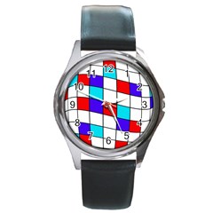 Colorful Cubes  Round Metal Watch by Valentinaart