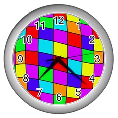 Colorful Cubes Wall Clocks (silver) 