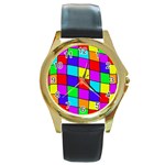 Colorful cubes Round Gold Metal Watch Front