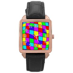 Colorful Cubes Rose Gold Leather Watch 