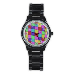 Colorful Cubes  Stainless Steel Round Watch by Valentinaart