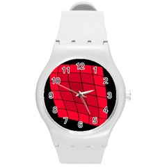 Red Abstraction Round Plastic Sport Watch (m)