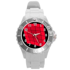 Red Abstraction Round Plastic Sport Watch (l)