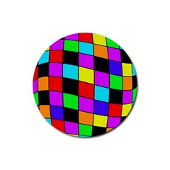 Colorful Cubes  Rubber Coaster (round)  by Valentinaart