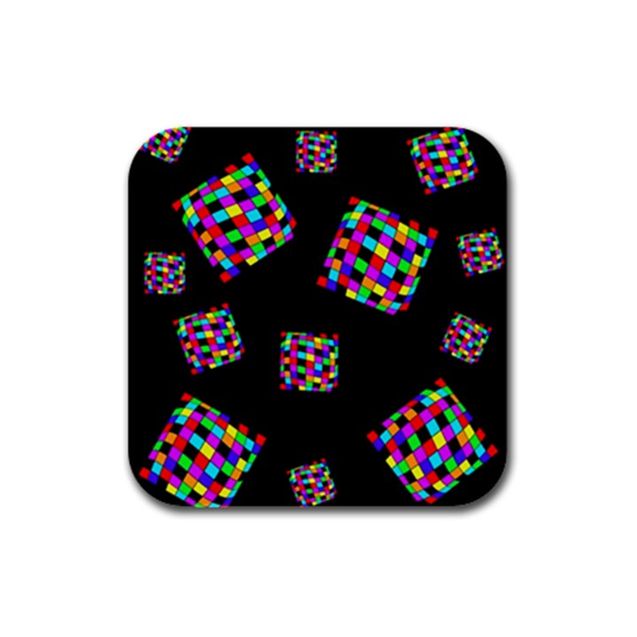 Flying  colorful cubes Rubber Square Coaster (4 pack) 