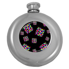 Flying  Colorful Cubes Round Hip Flask (5 Oz)