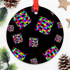 Flying  Colorful Cubes Round Ornament (two Sides)  by Valentinaart