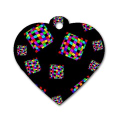 Flying  Colorful Cubes Dog Tag Heart (one Side) by Valentinaart