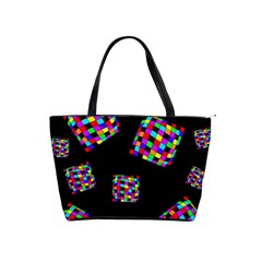 Flying  Colorful Cubes Shoulder Handbags by Valentinaart