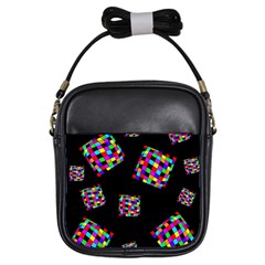 Flying  Colorful Cubes Girls Sling Bags