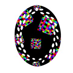 Flying  Colorful Cubes Ornament (oval Filigree) 