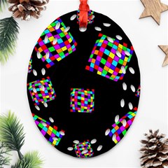 Flying  Colorful Cubes Oval Filigree Ornament (2-side) 